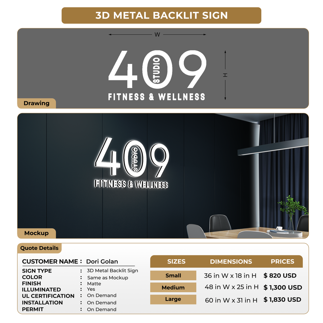 3D Metal Backlit Sign For Dori Golan