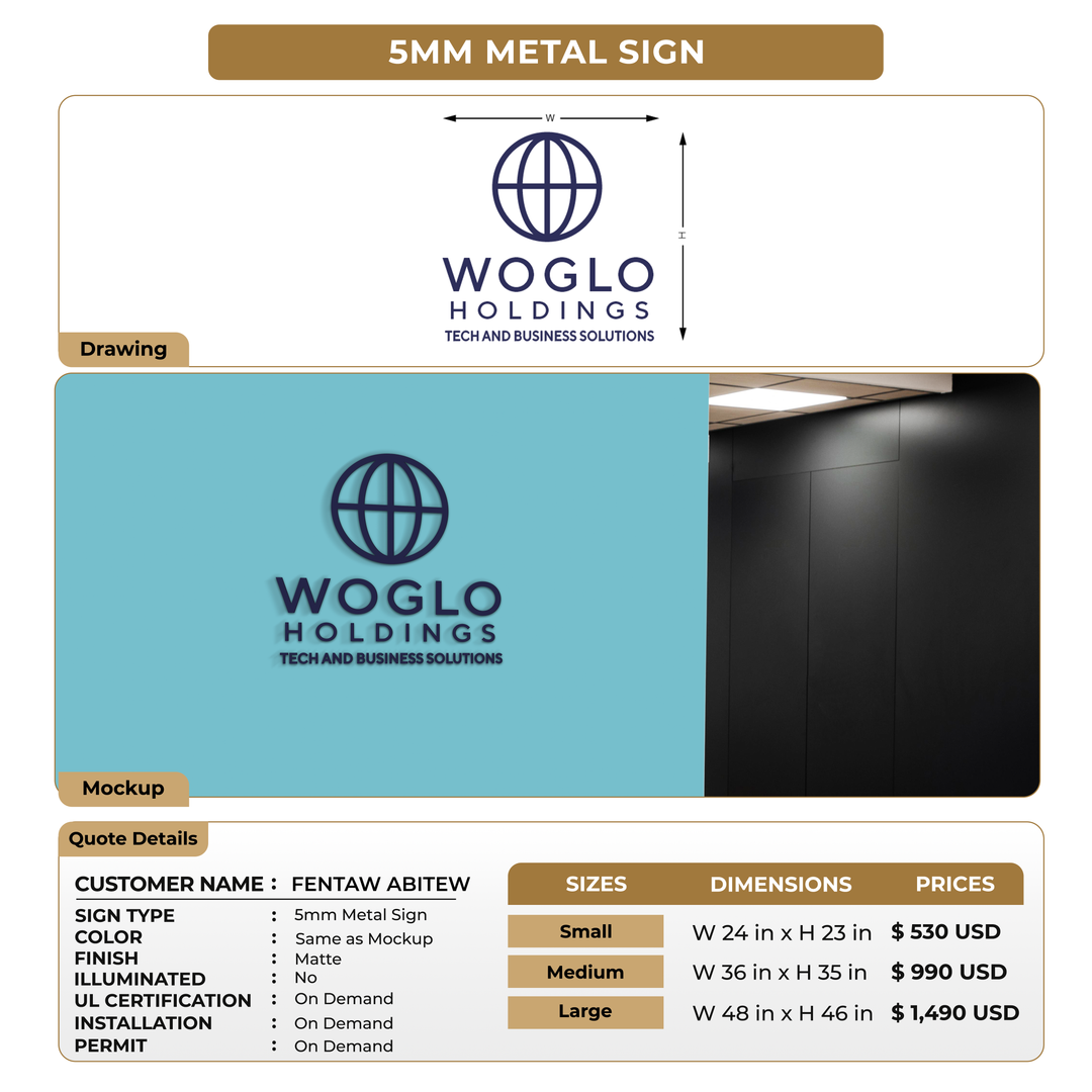 Custom Signs For FENTAW ABITEW