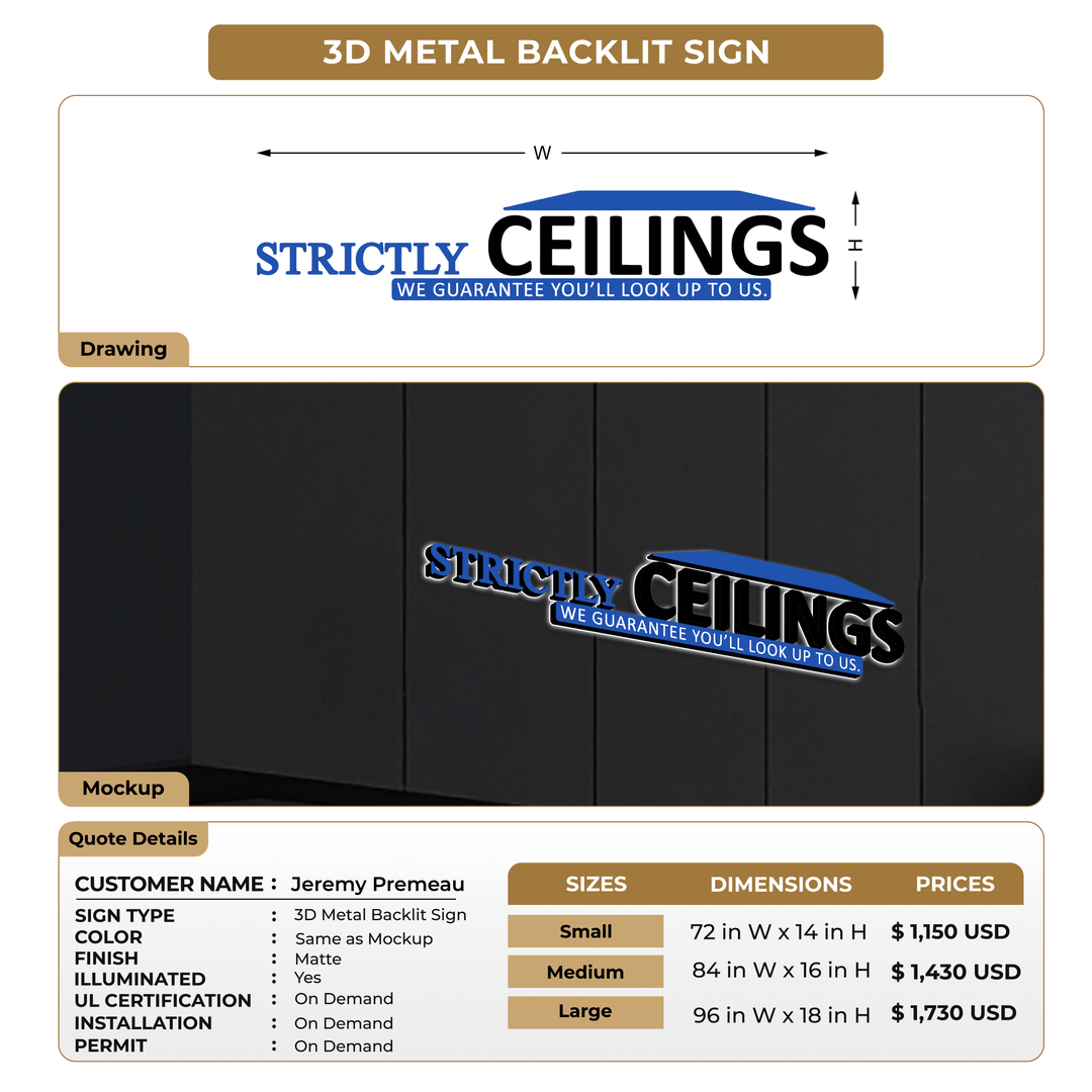 3D Metal Backlit Sign For Jeremy Premeau
