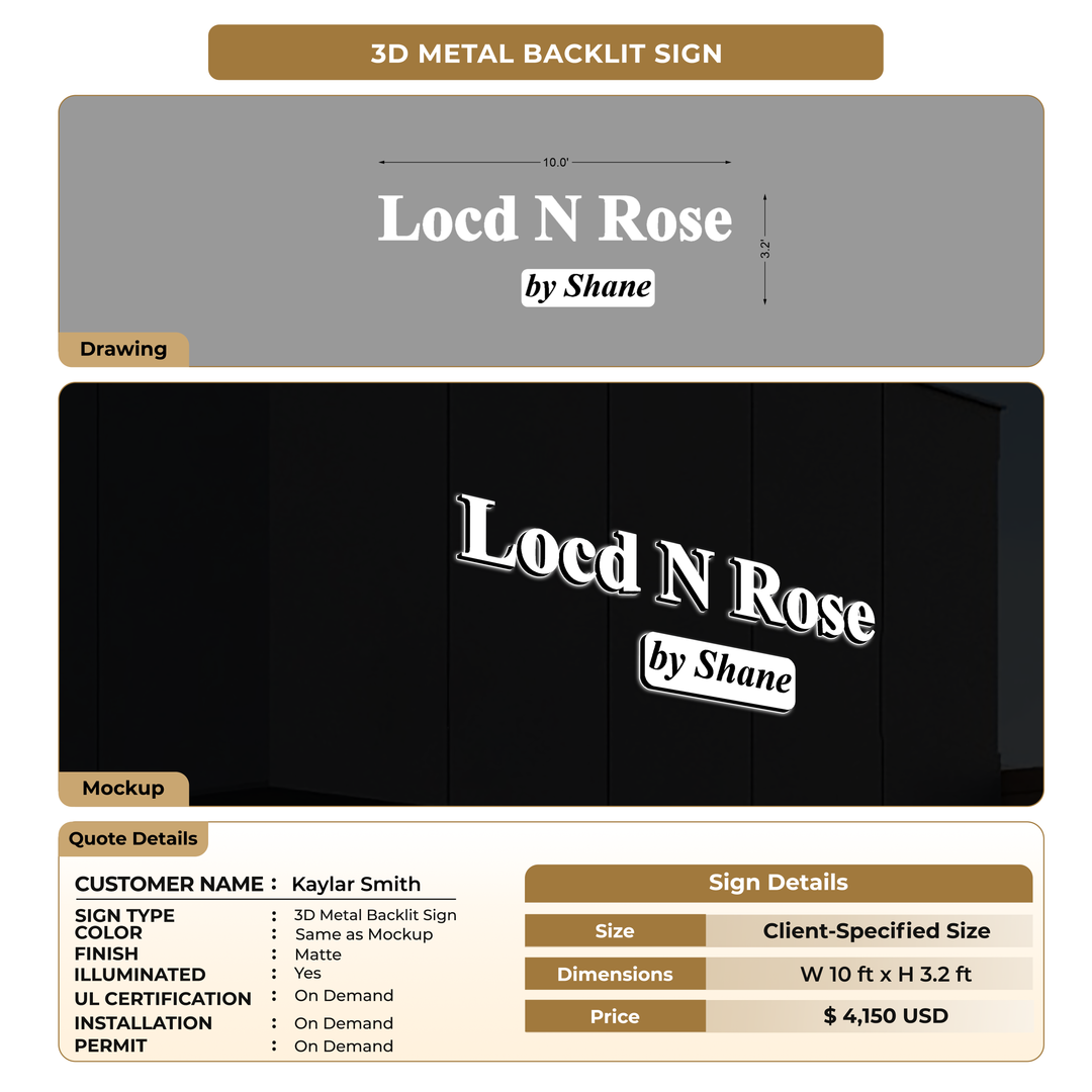 3D Metal Backlit Sign for Kaylar smith