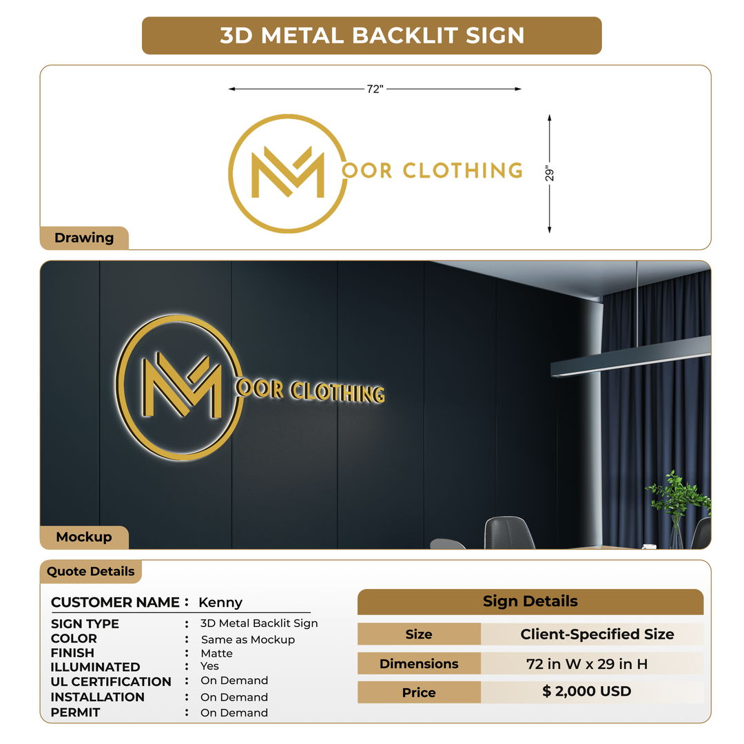 3D Metal Backlit Sign for Kenny
