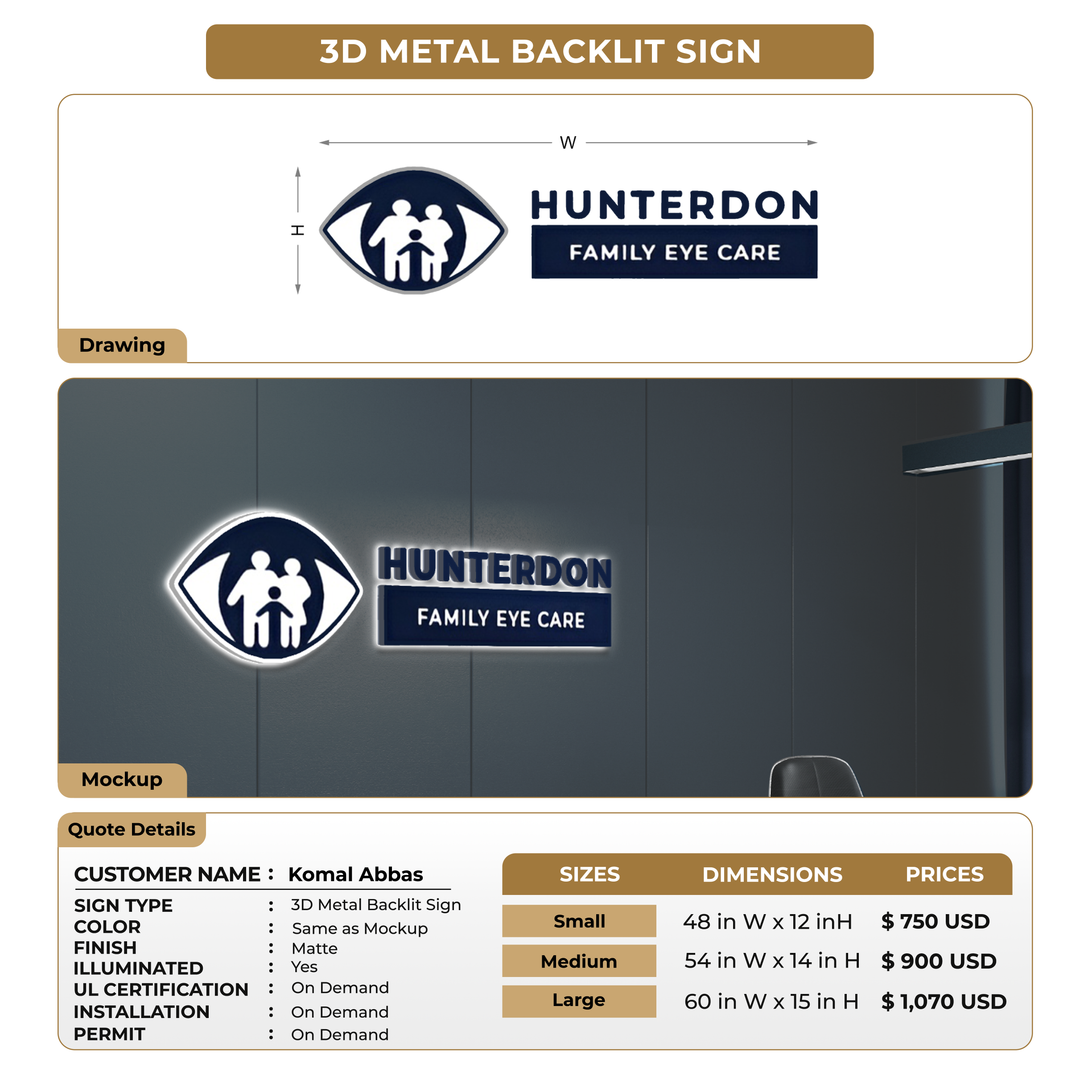 3D Metal Backlit Sign For Komal Abbas