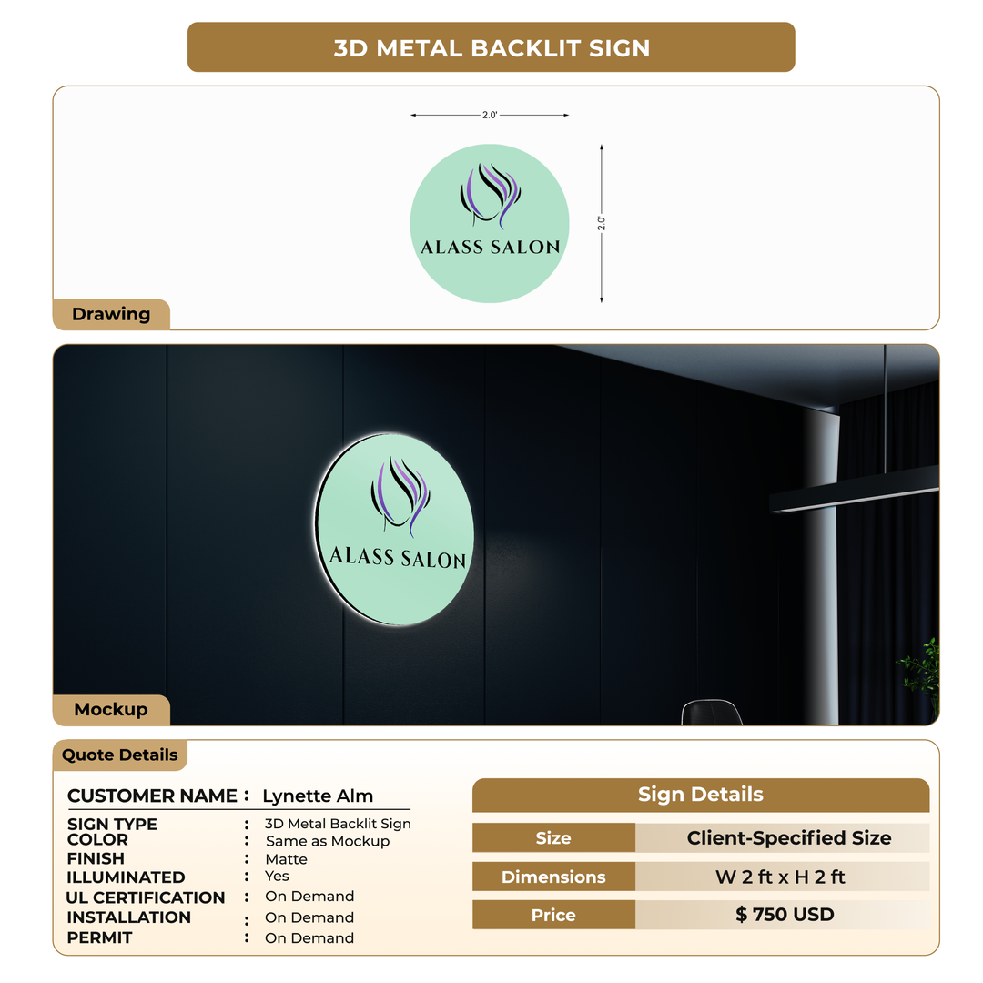 3D Metal Backlit Sign for Lynette Alm