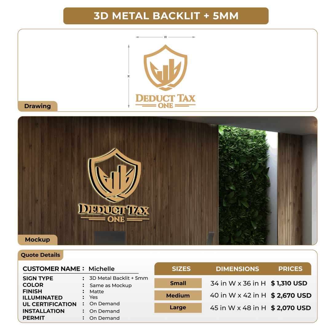 3D Metal Backlit + 5mm Sign For Michelle