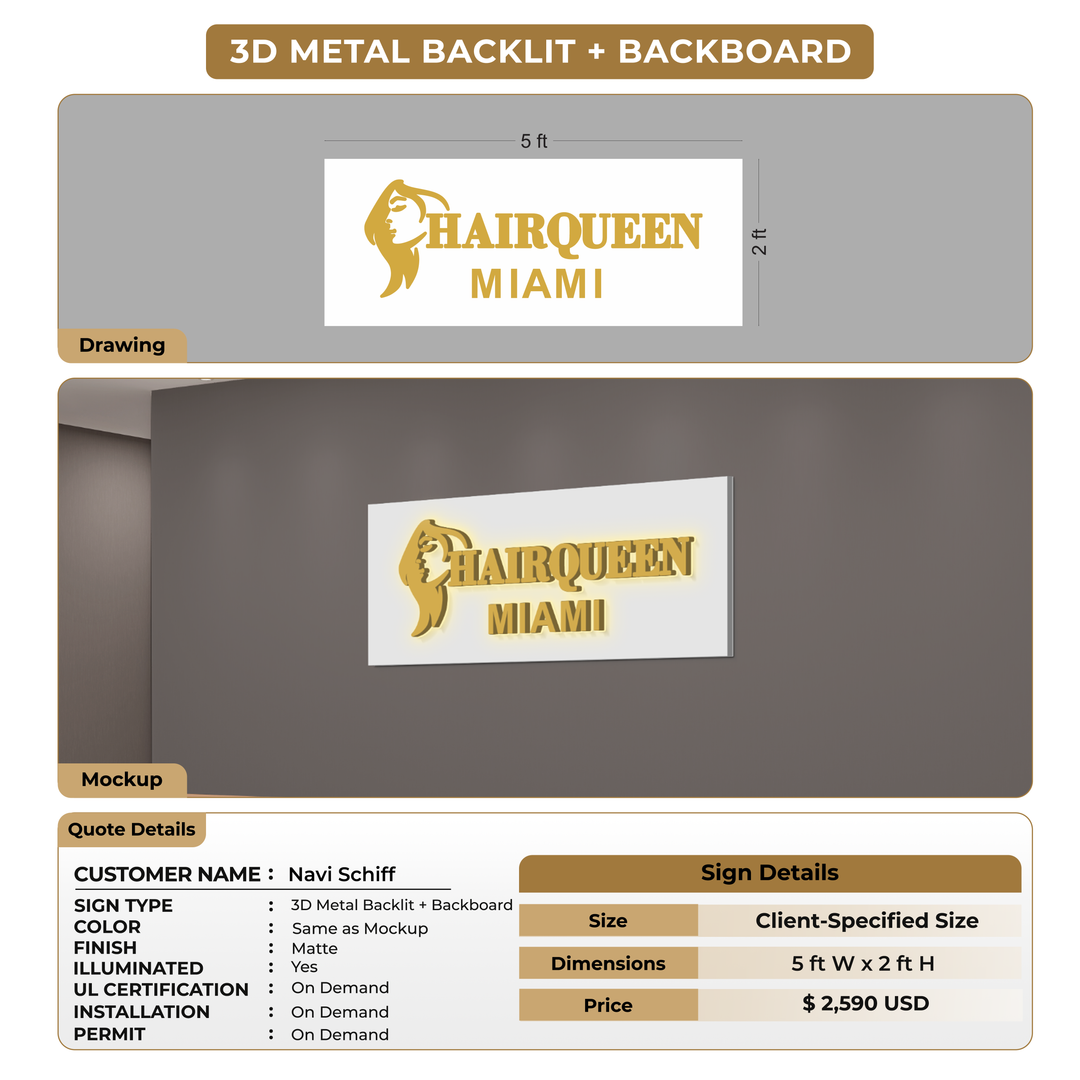 3D Metal Backlit + Backboard Signs For Navi Schiff