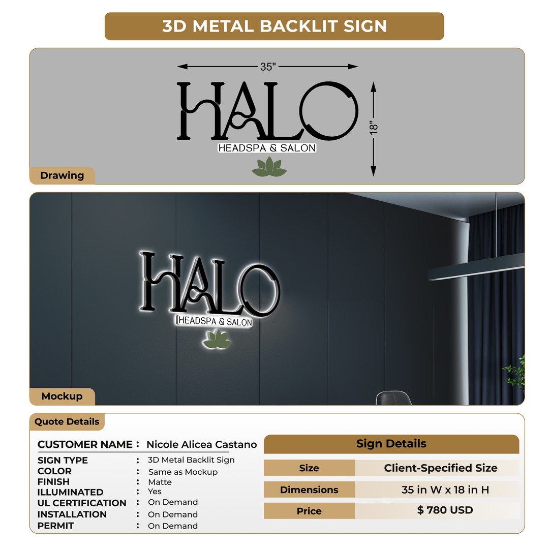 3D Metal Backlit Sign For Nicole Alicea Castano