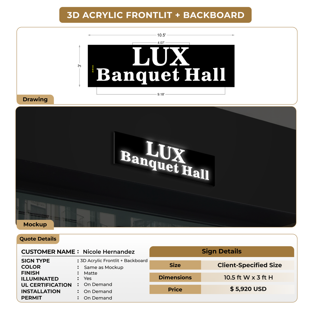 3D Acrylic Frontlit + Backboard For Nicole Hernandez