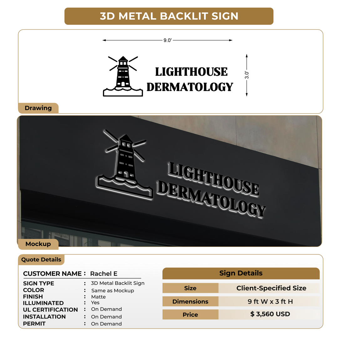 3D Metal Backlit Sign For Rachel E