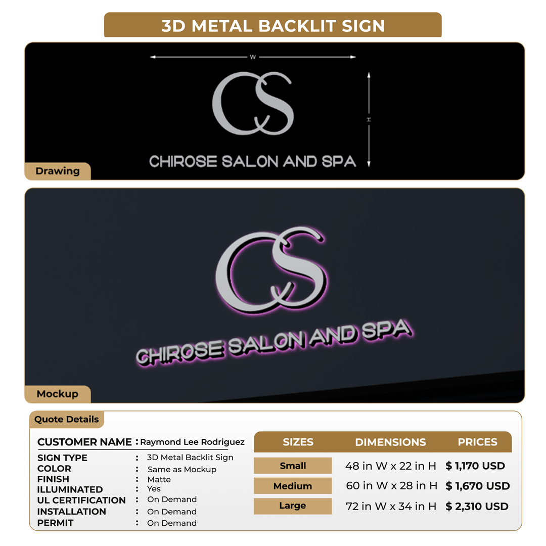 3D Metal Backlit Sign for Raymond Lee Rodriguez