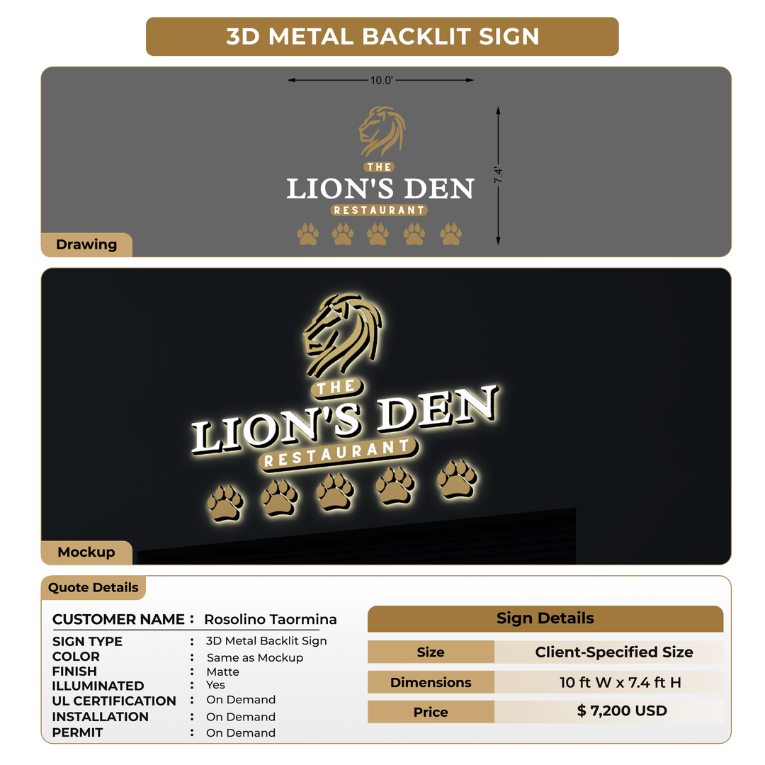 3D Metal Backlit Sign for Rosolino Taormina