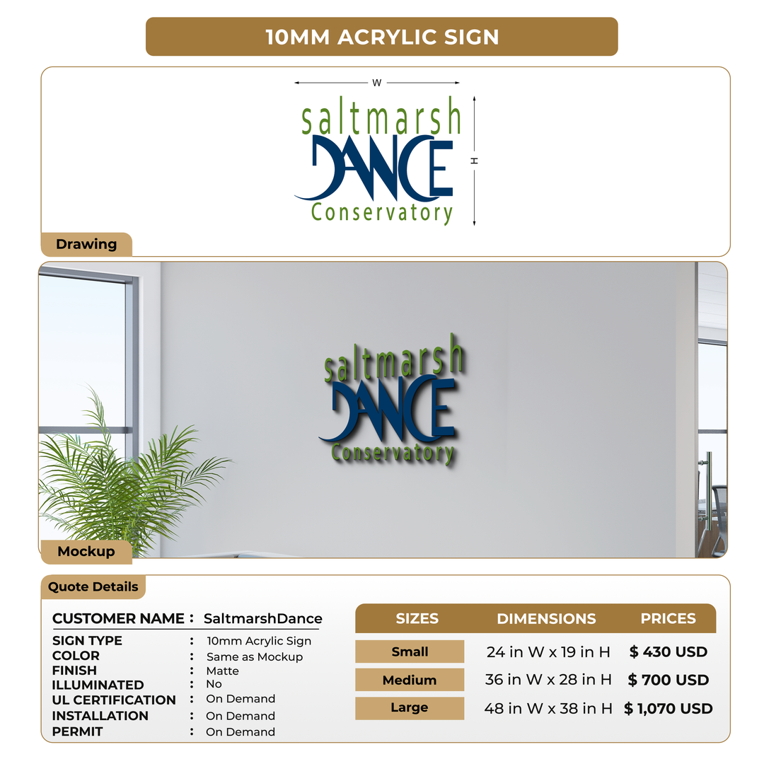 10MM Acrylic Sign For SaltmarshDance