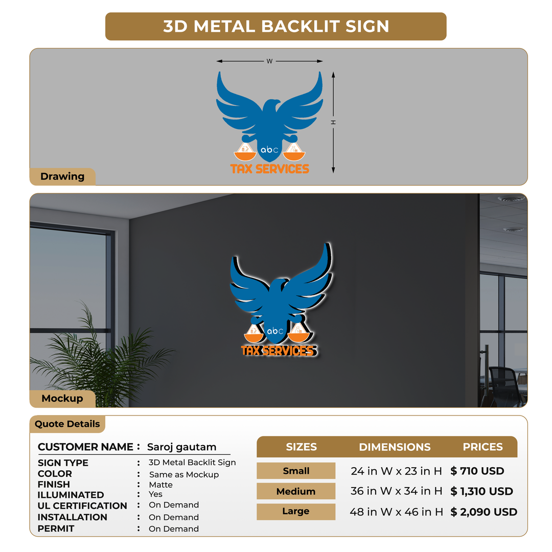 3D Metal Backlit Sign For Saroj gautam