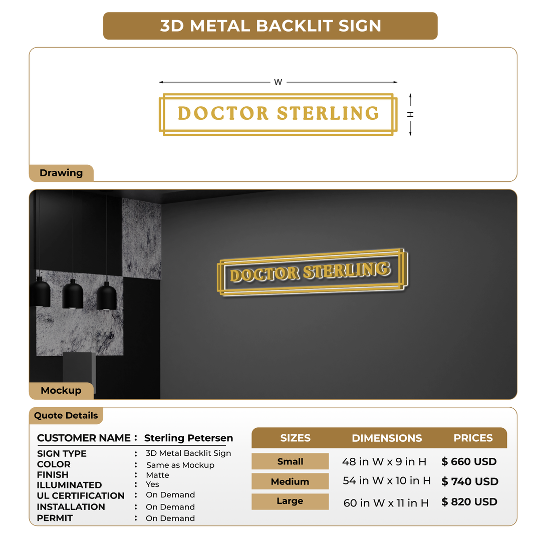 3D Metal Backlit Signs For Sterling Petersen