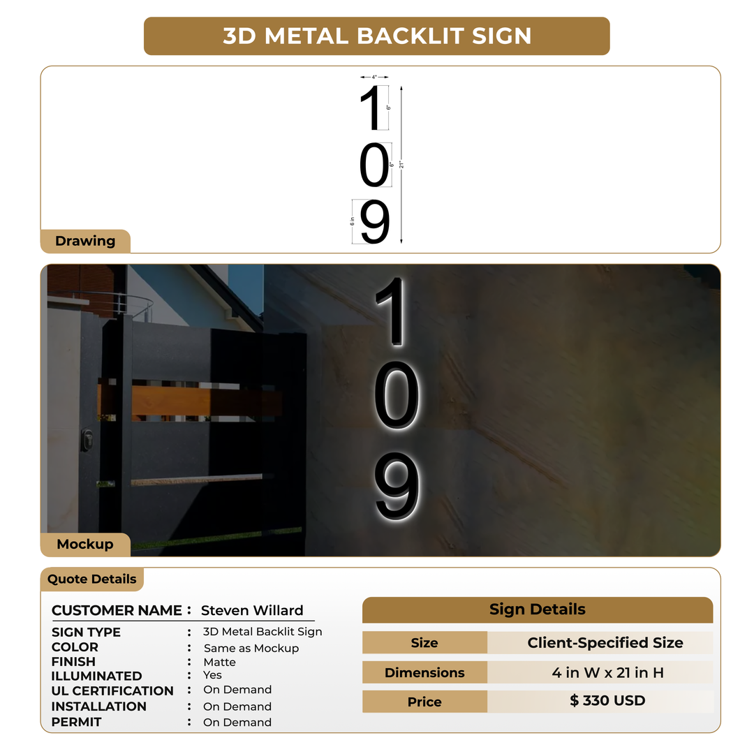 3D Metal Backlit Sign for Steven Willard