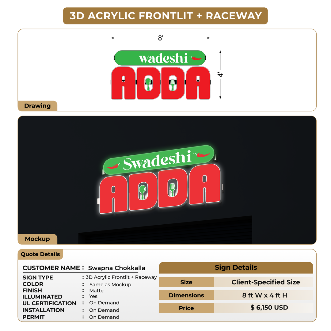 3D Acrylic Front-lit Sign For Swapna Chokkalla