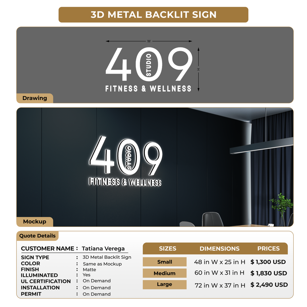 3D Metal Backlit Sign For Tatiana Verega