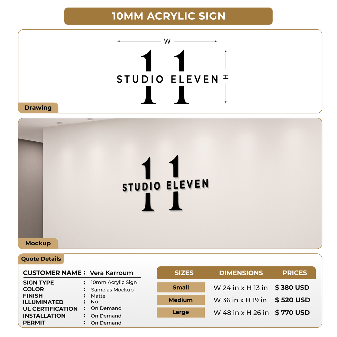 10mm Acrylic Sign For Vera Karroum