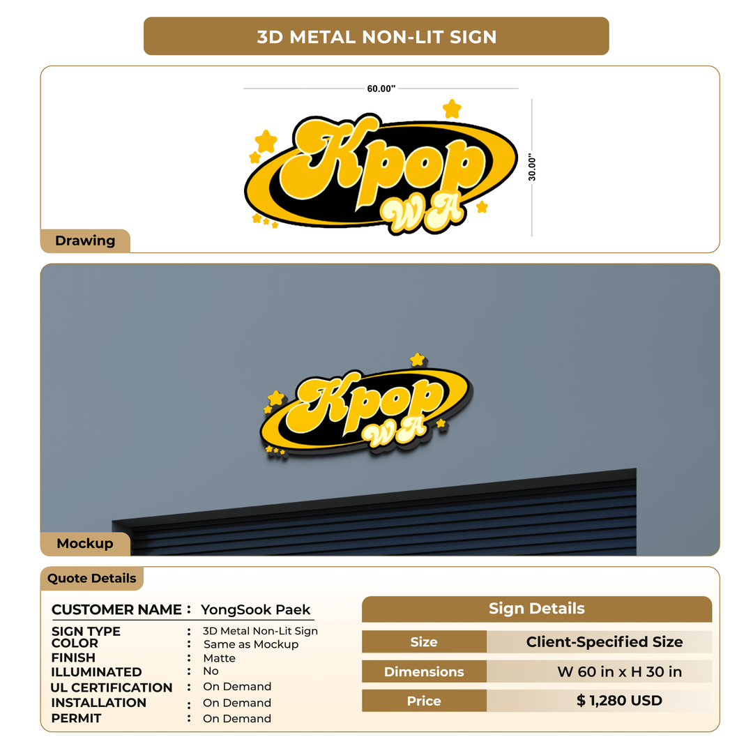 3D Metal Non-lit Sign for YongSook Paek