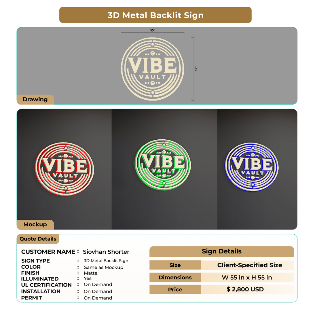 3D Metal Backlit Sign for Siovhan Shorter