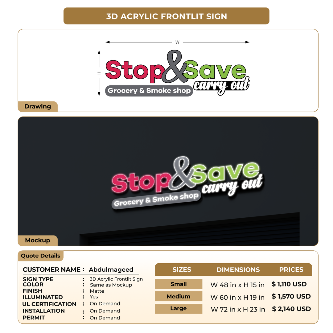 3D Acrylic frontlit sign for Abdulmageed