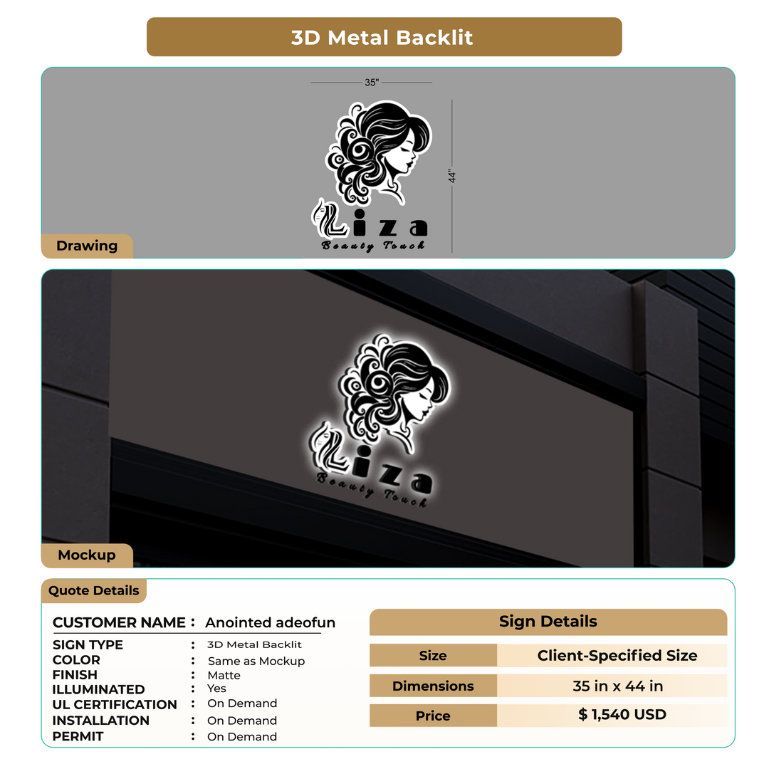 3D Metal Backlit Sign for Anointed adeofun
