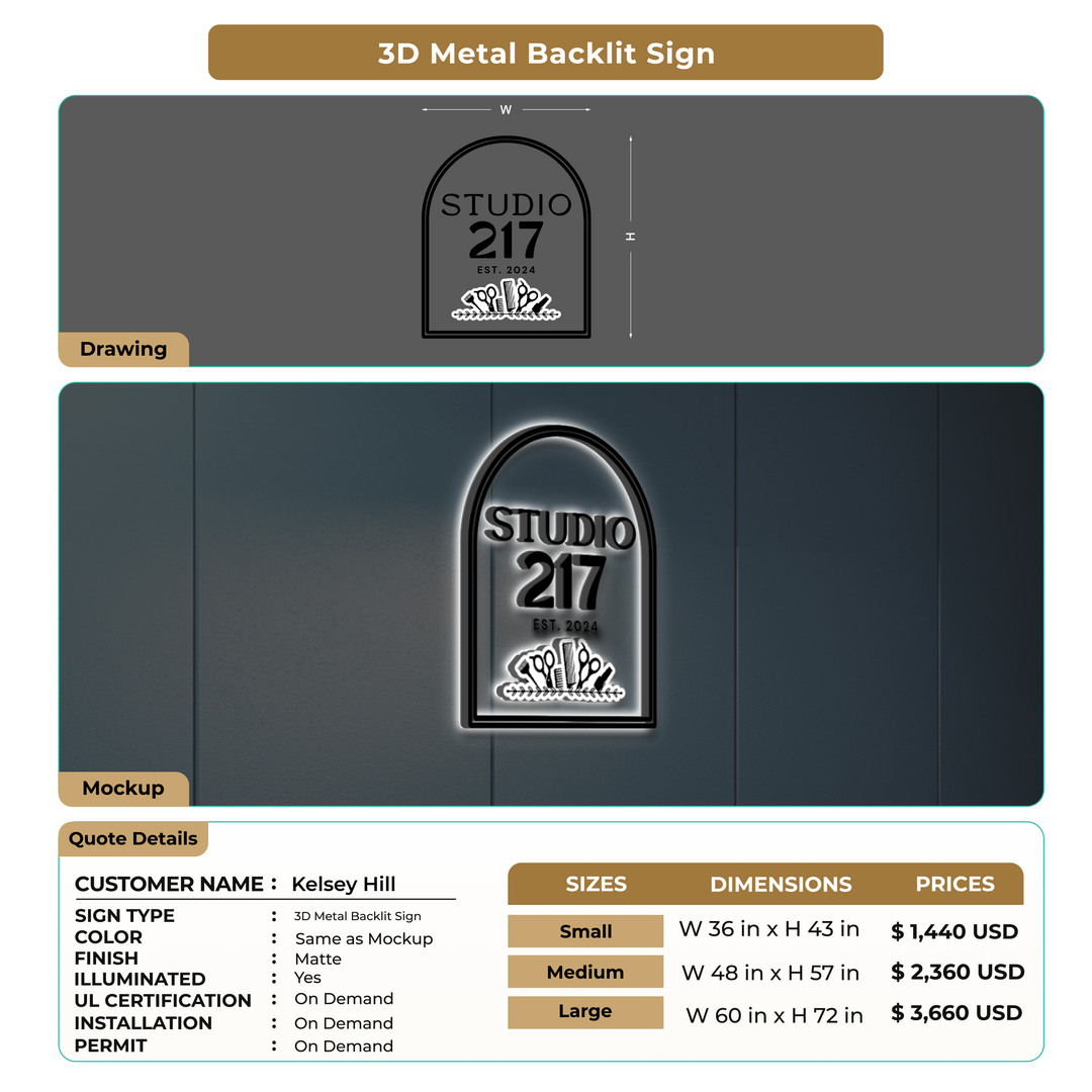 3D Metal Backlit Sign for Kelsey Hill