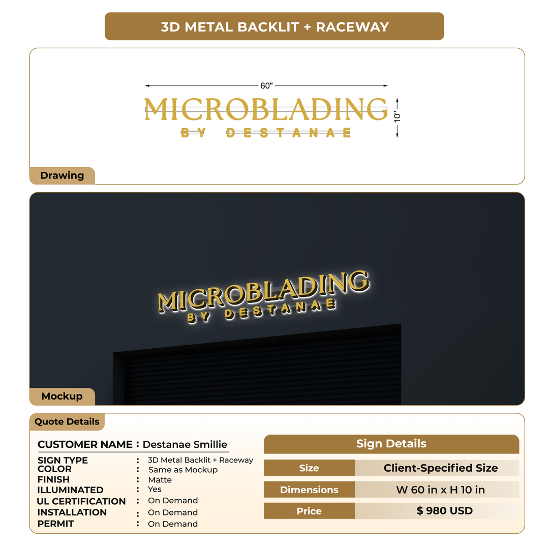 3D Metal Backlit Signage for Destanae Smillie
