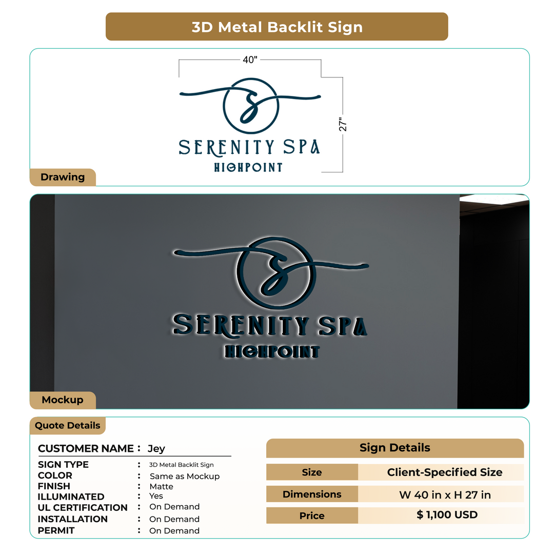 3D Metal Backlit Sign for Jey
