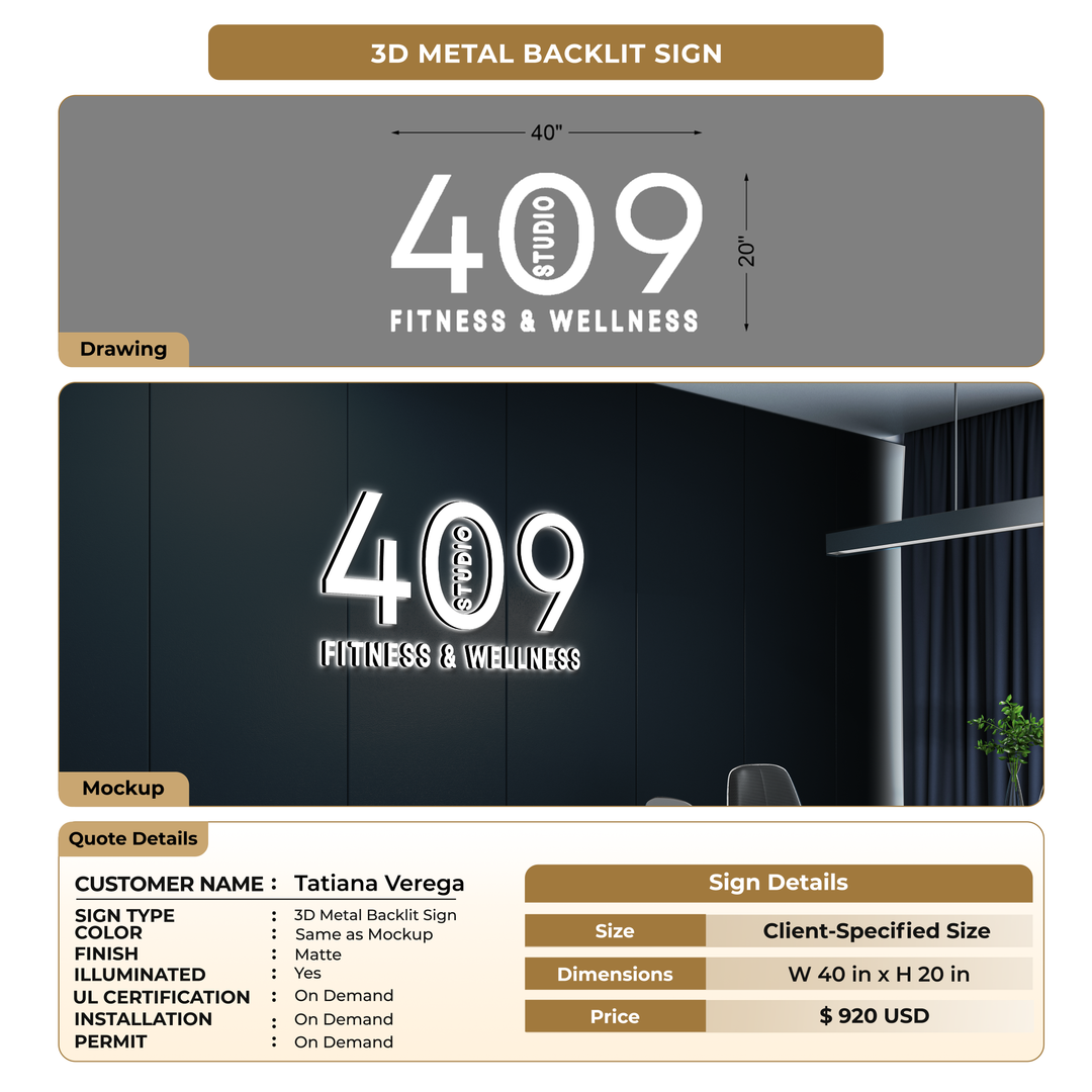 3D Metal Backlit Sign For Tatiana Verega