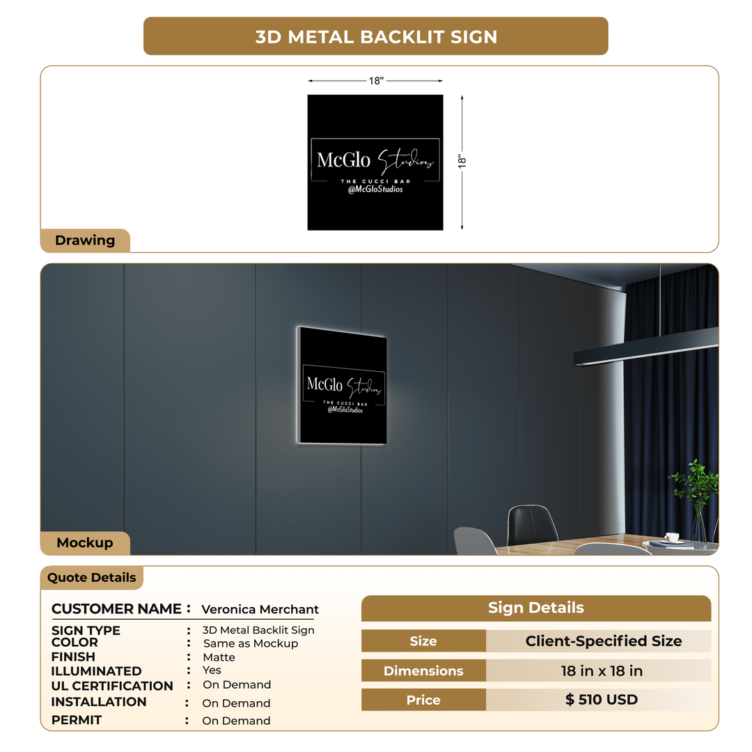 3D Metal Backlit Sign for Veronica Merchant