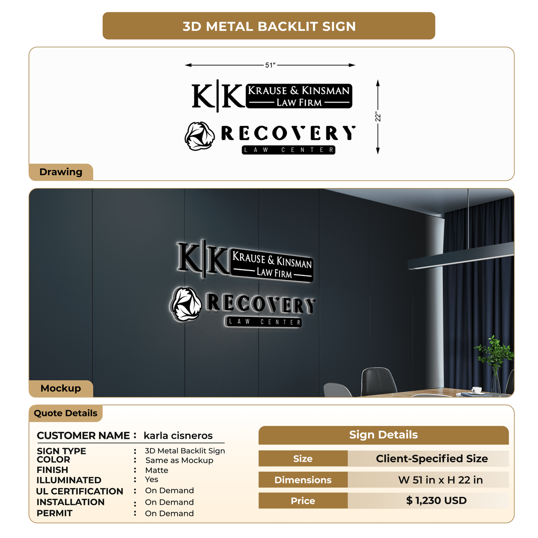 3D metal backlit sign for karla cisneros