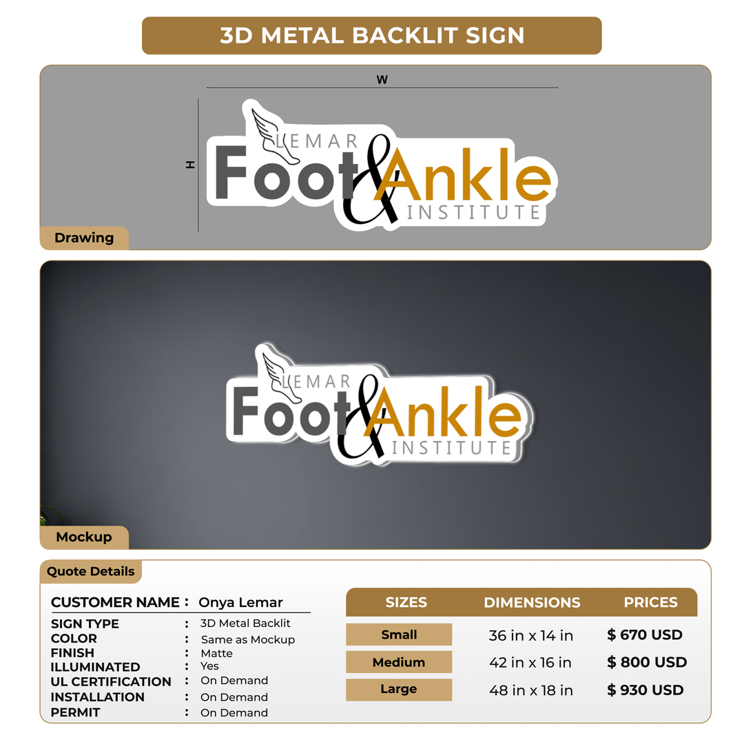 3d metal backlit for Onya Lemar