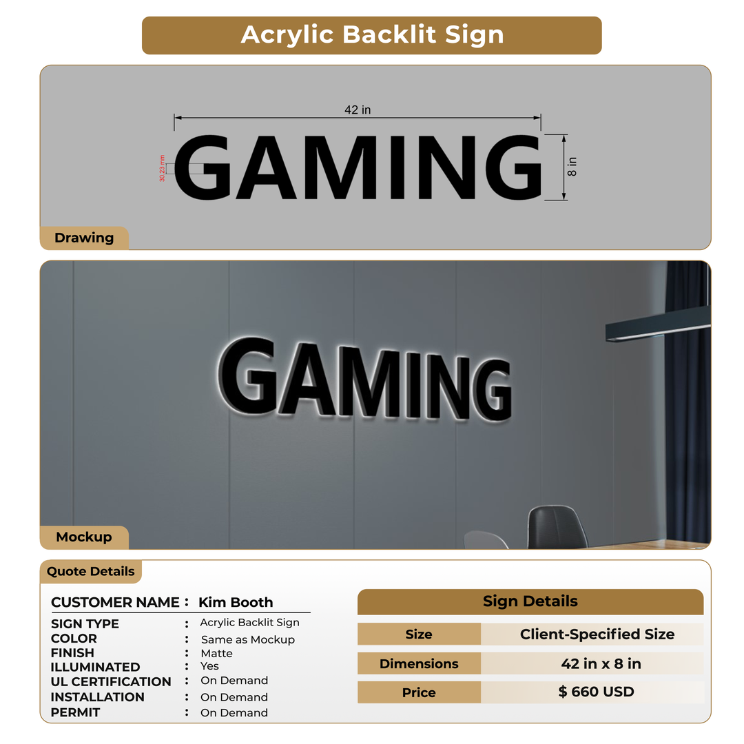 3D acrylic backlit Signs for Kim Booth
