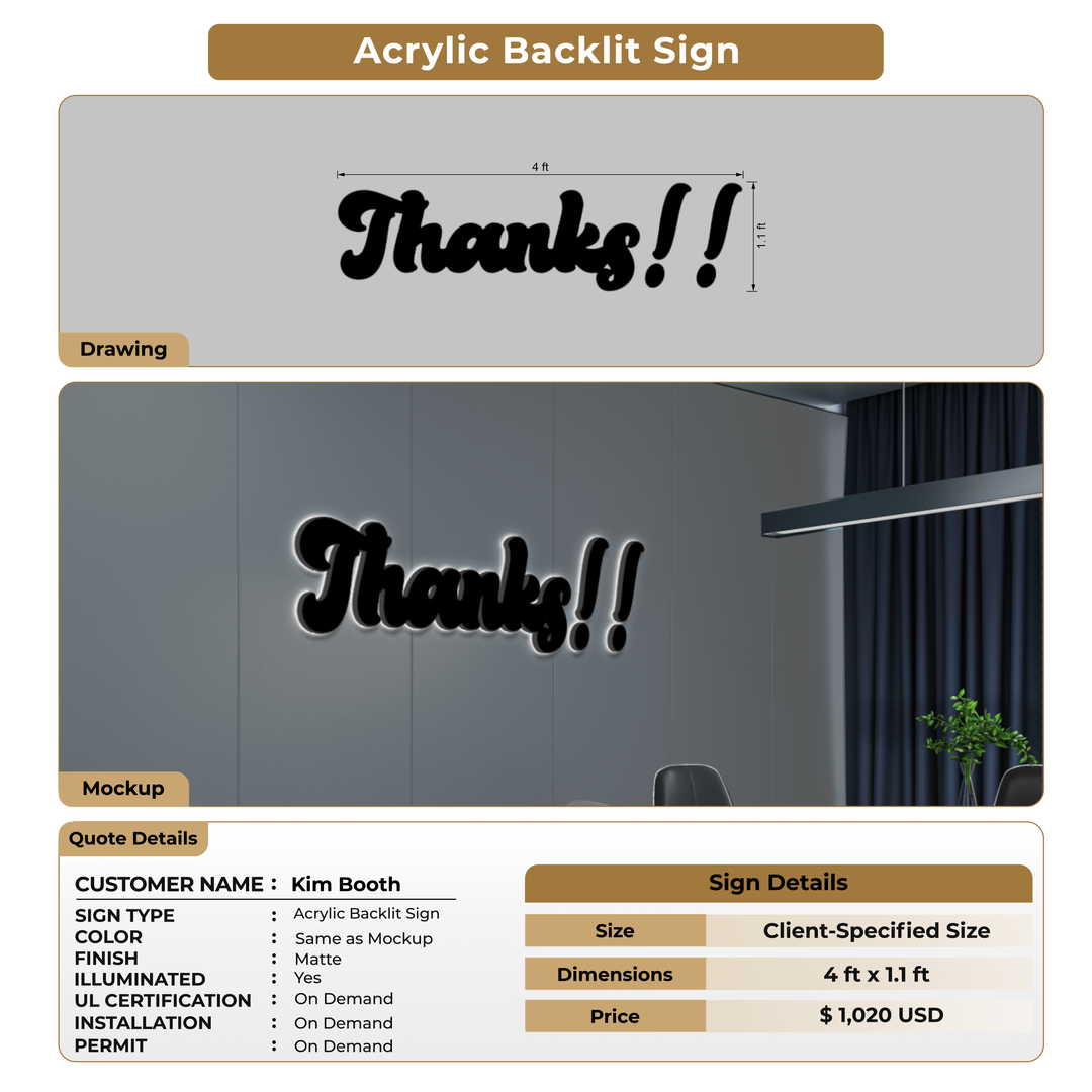 3D acrylic backlit Signs for Kim Booth