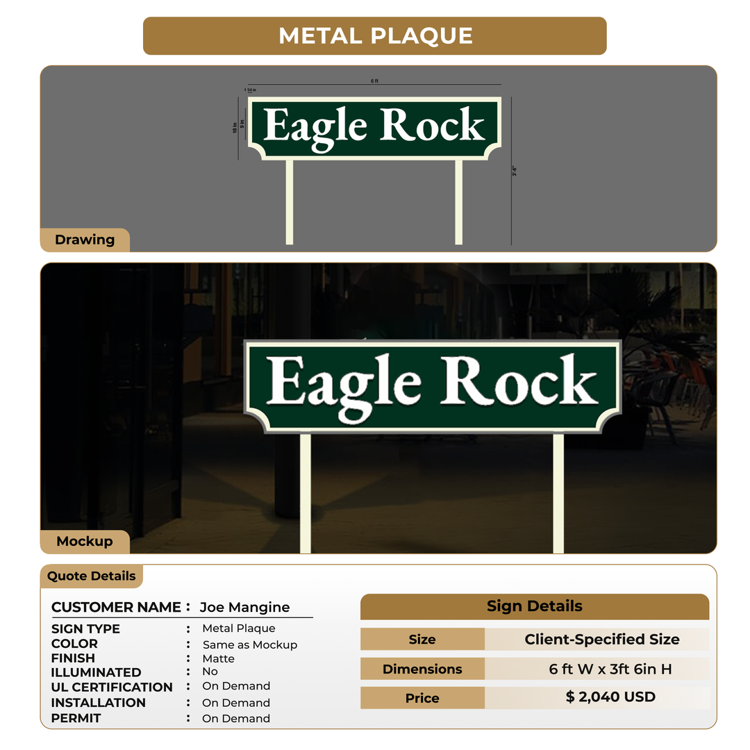Metal Plaque Signs for Joe Mangine