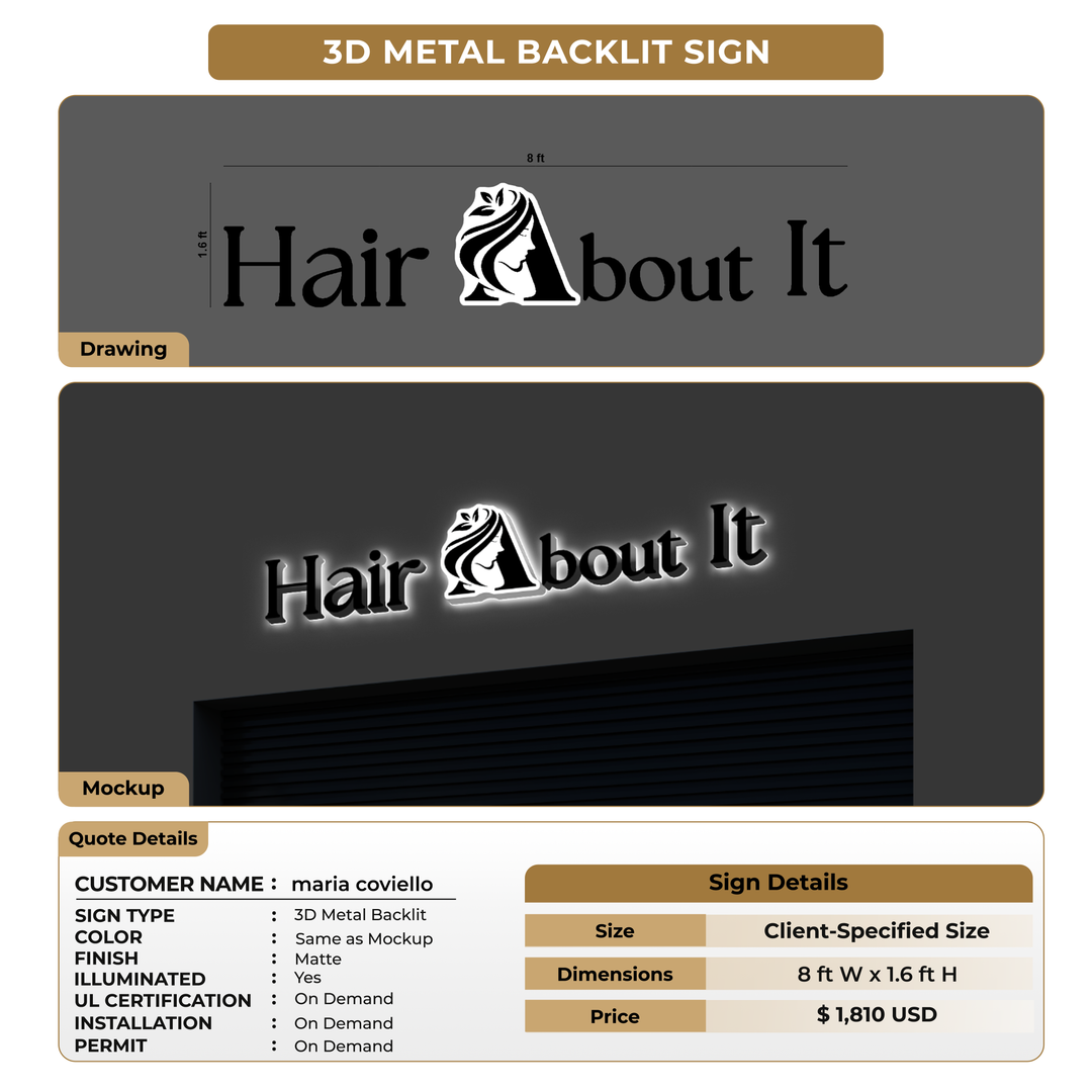 3D Metal Backlit Sign for maria coviello