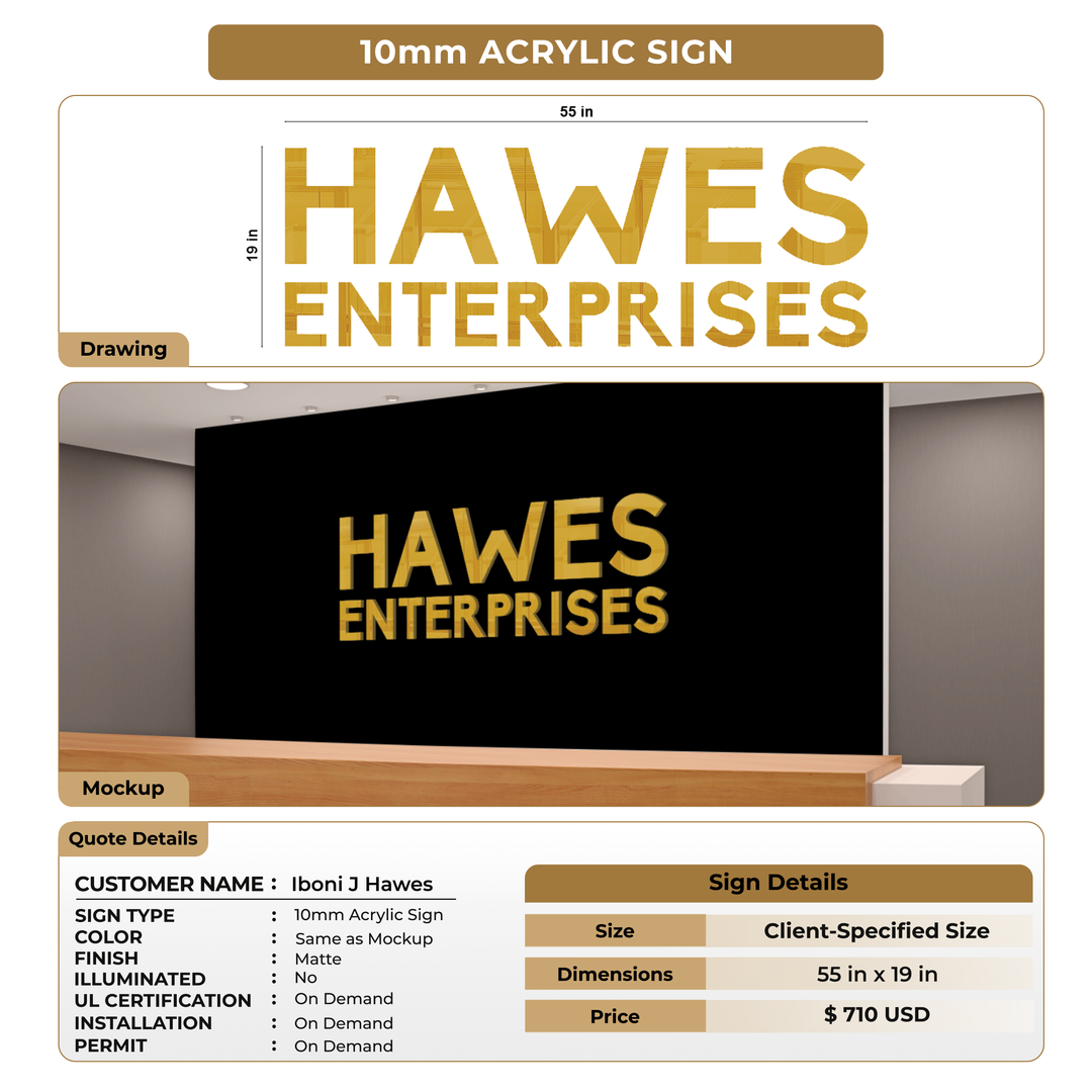 10mm acrylic sign For Iboni J Hawes