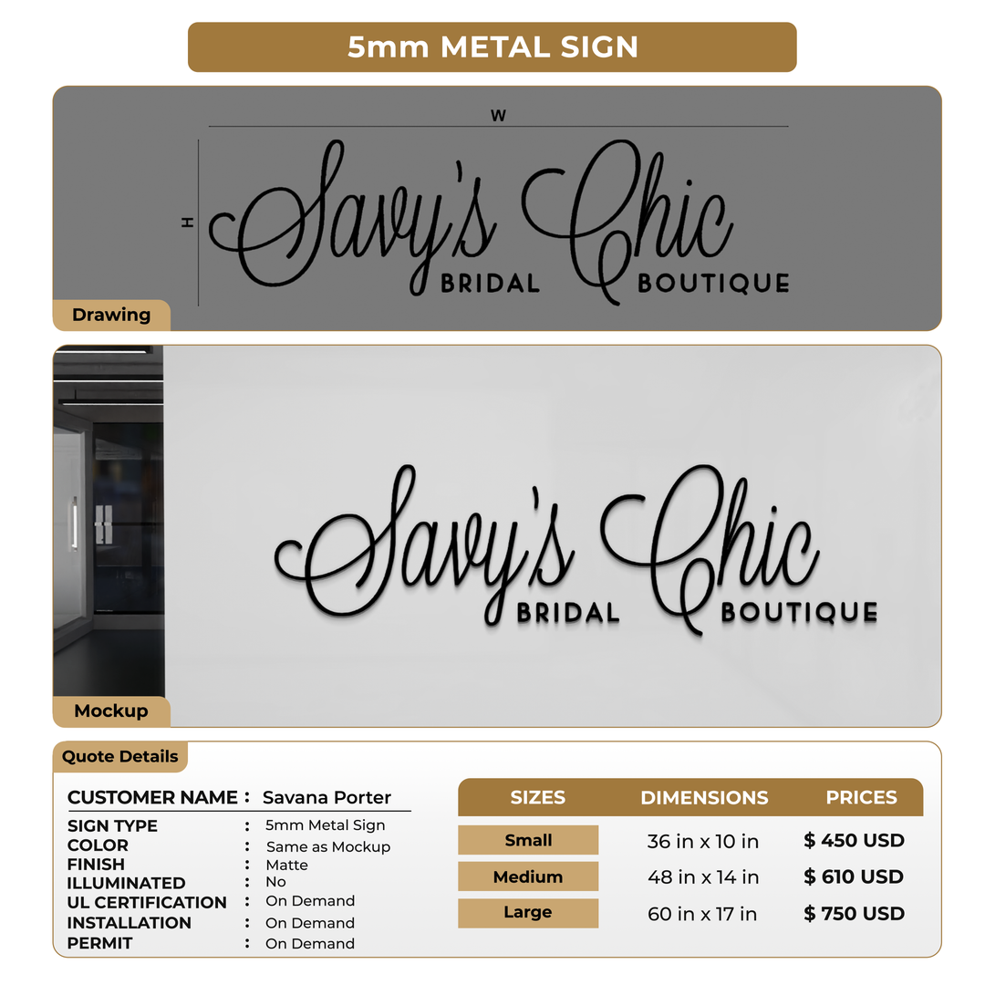5mm metal sign for Savana Porter