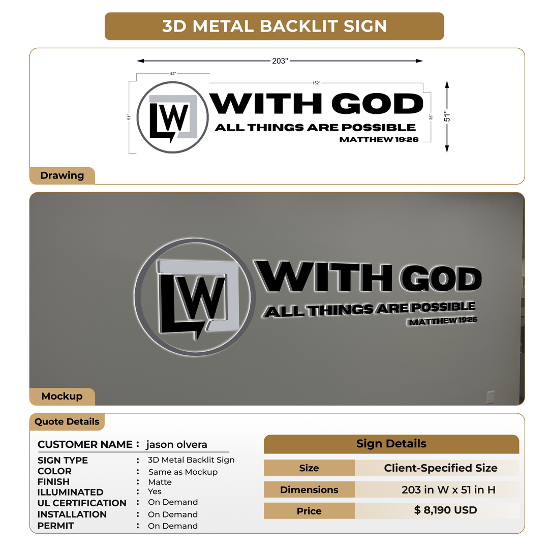 3D Metal Backlit Sign For jason olvera