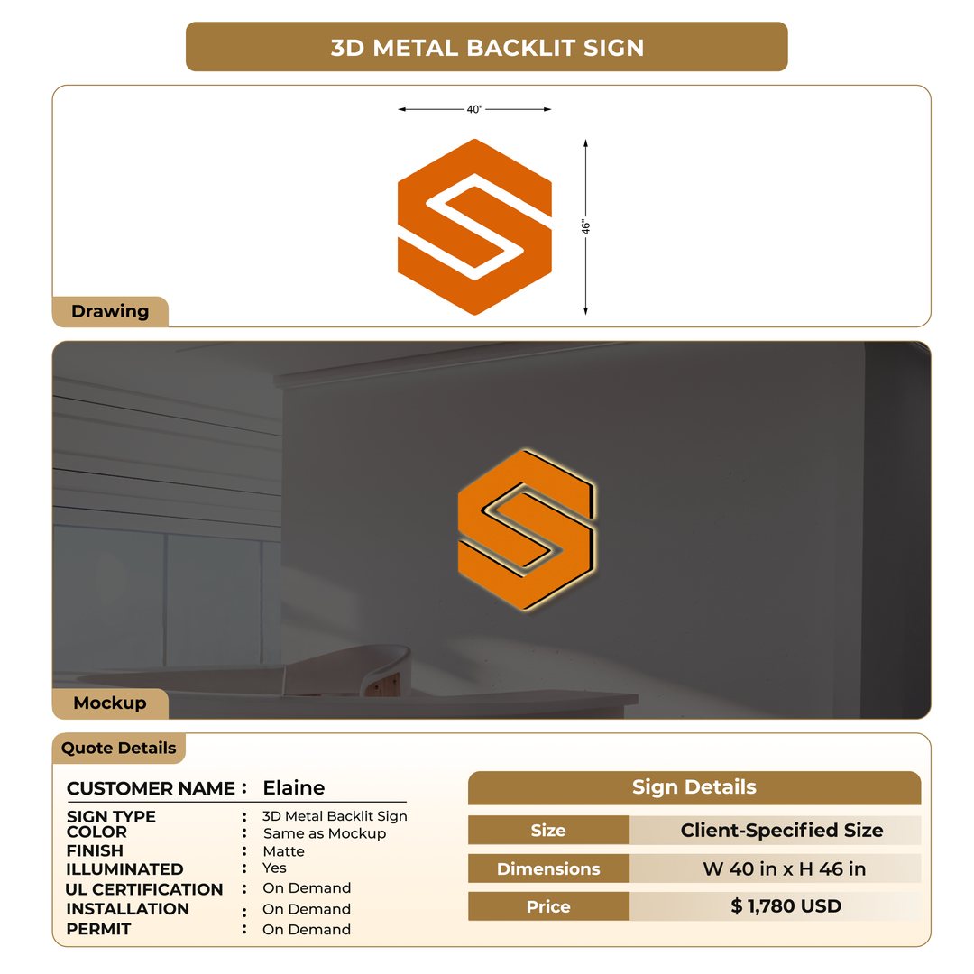 3D Metal Back-lit Sign For Elaine