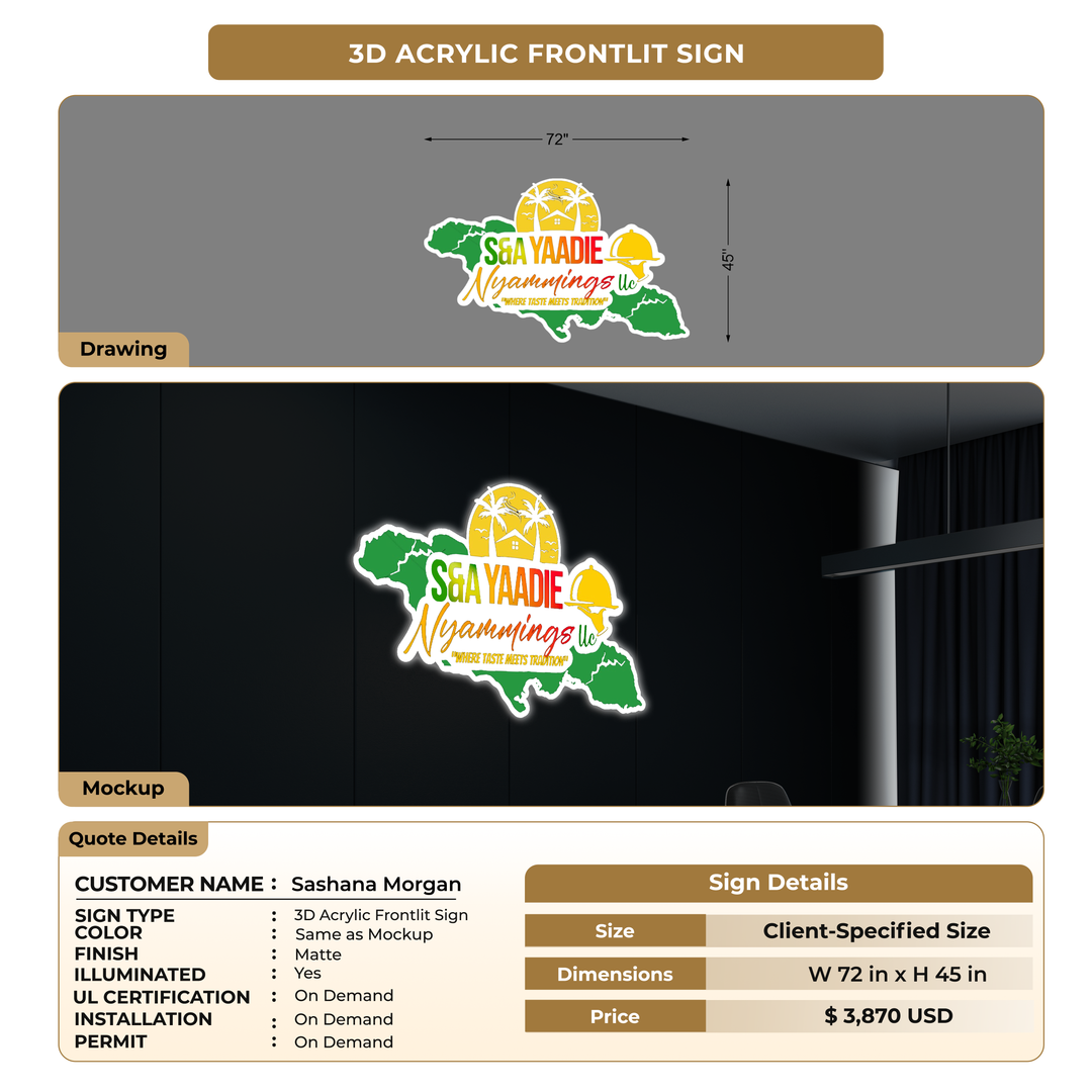 3D Acrylic Frontlit Sign for Sashana Morgan