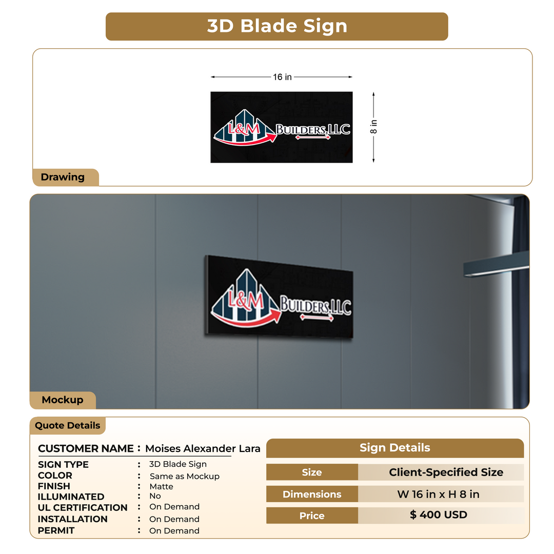 3D Blade Signs For Moises Alexander Lara