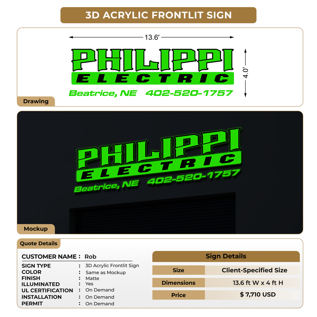 3D Acrylic Frontlit Sign for Rob