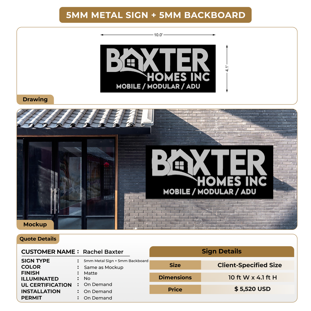 5MM Metal Sign + 5mm Backboard For Rachel Baxter