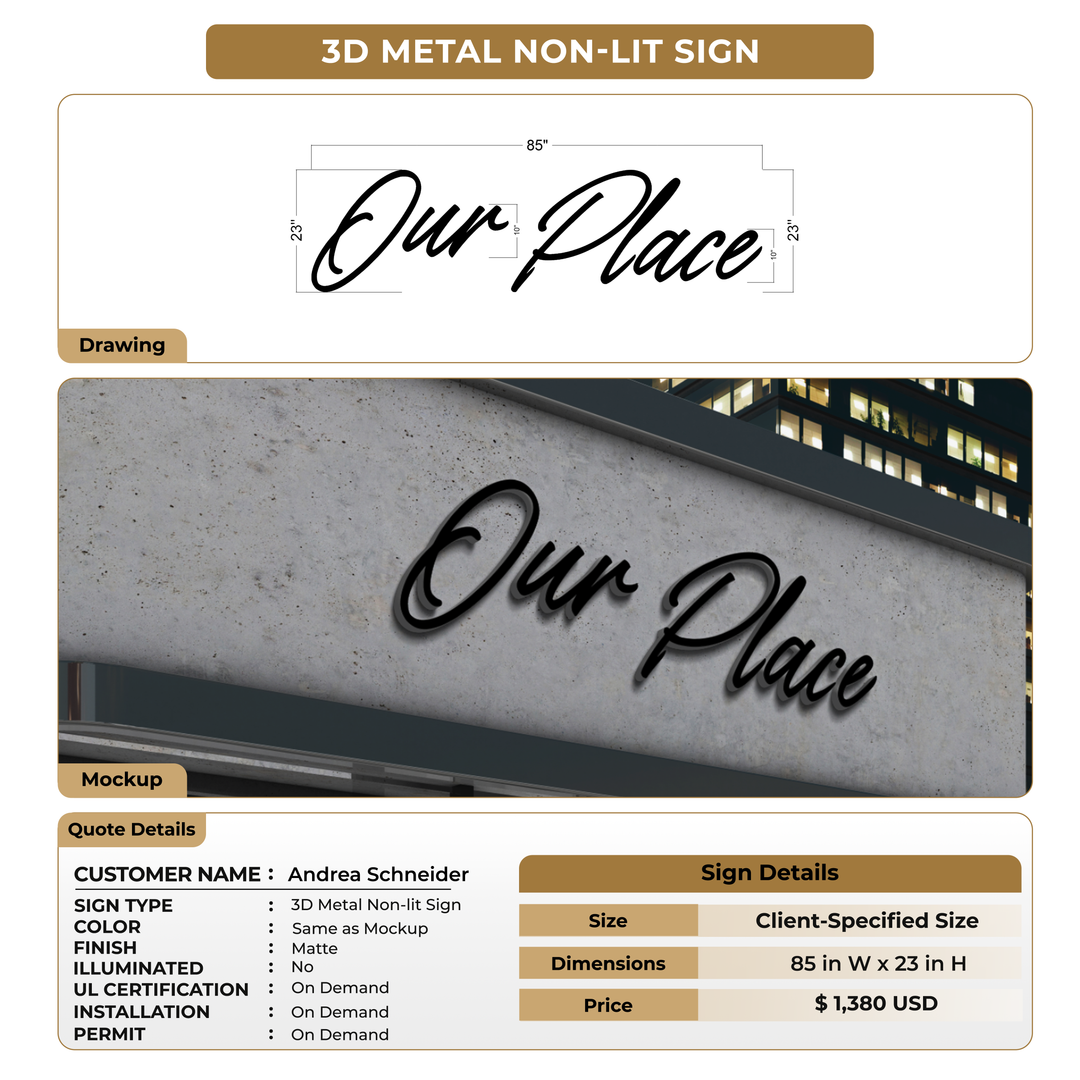 3D Metal Signs For Andrea Schneider