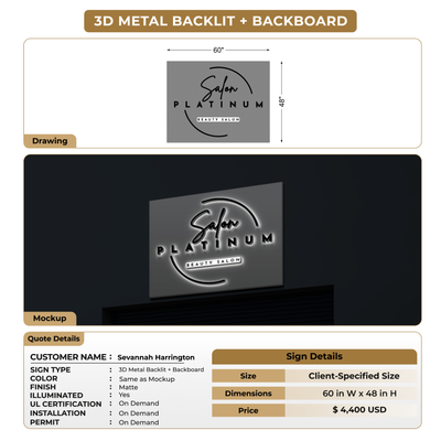 3D Metal Backlit + Backboard Signs For Sevannah Harrington