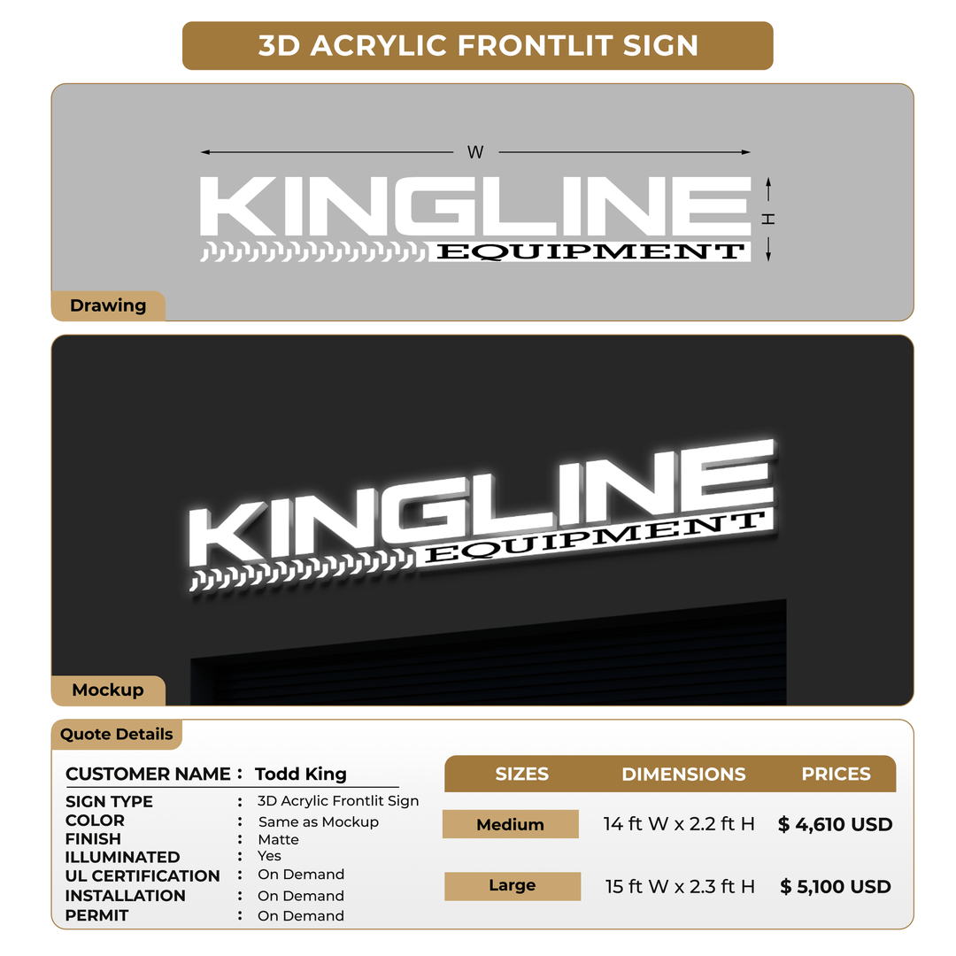 3D Acrylic Frontlit Sign For Todd King