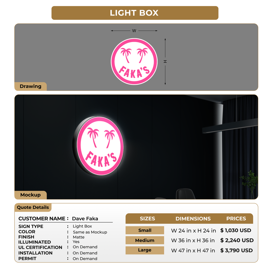 Light Box Signs For Dave Faka
