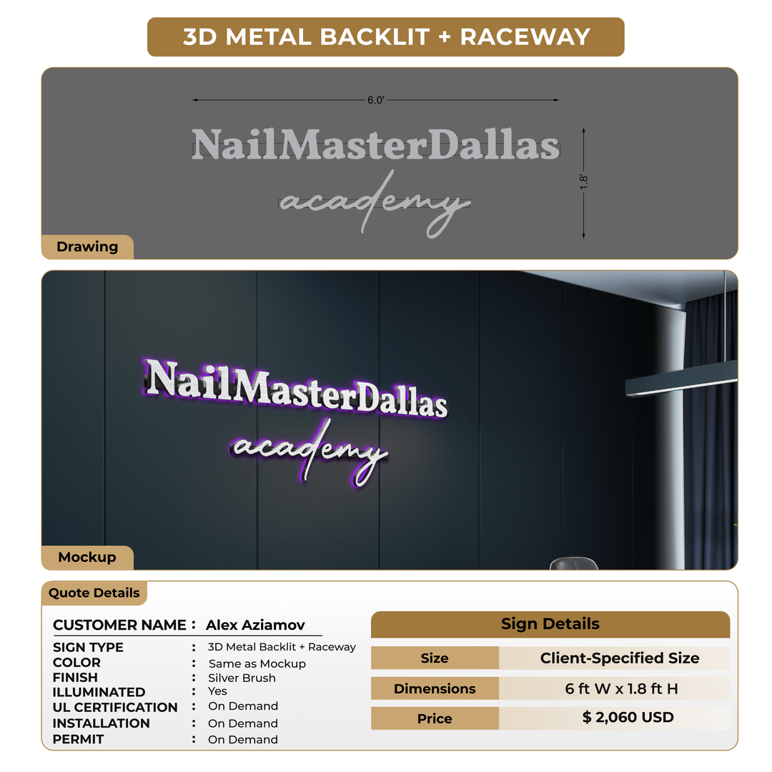 3D Metal Backlit + Raceway Sign For Alex Aziamov
