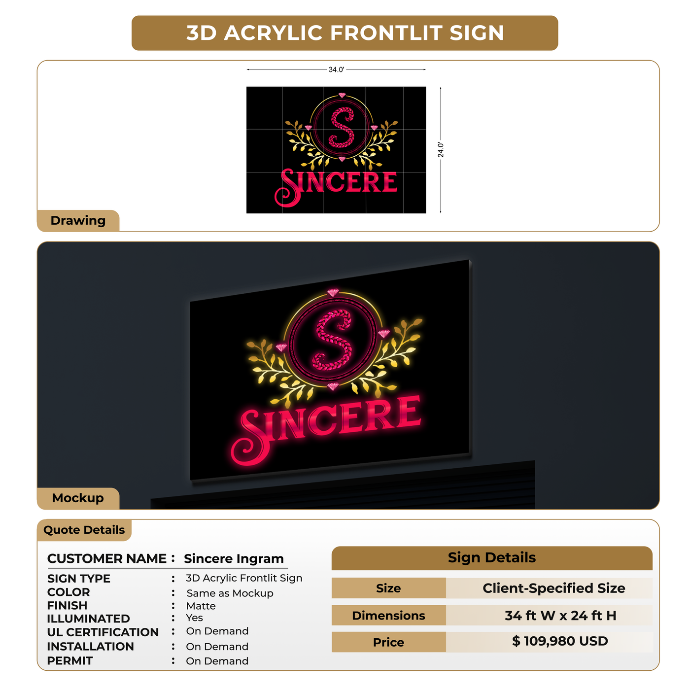 Custom Signs For Sincere Ingram